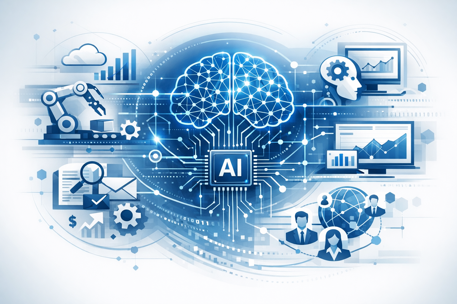 AI systems transforming modern business operations with neural networks and automation
