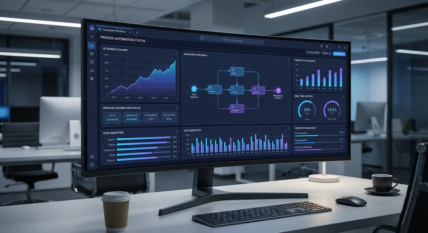 AI analytics dashboard showing automation workflows and data visualization