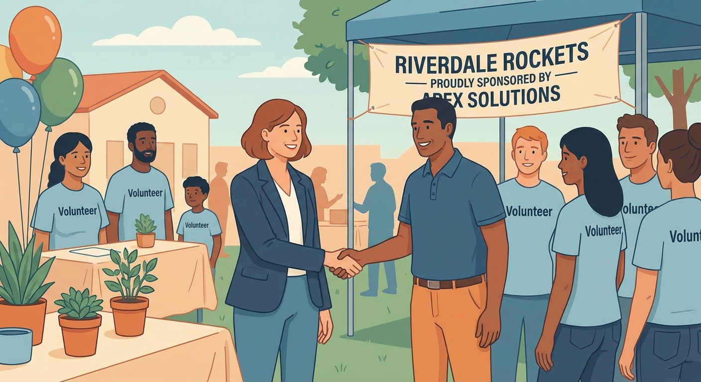 Local business owner building community partnerships at a charity sponsorship event