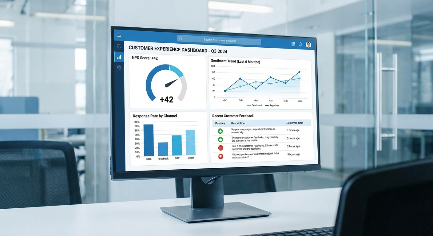 Analytics dashboard showing customer feedback metrics and NPS scores