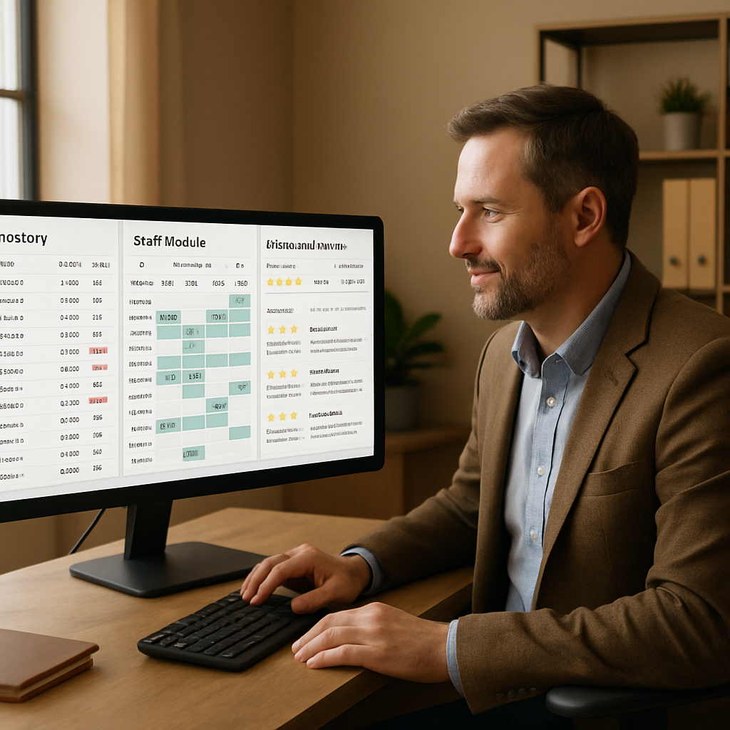 Local business owner and managers reviewing performance reports and brand consistency guidelines on a whiteboard in a professional office meeting