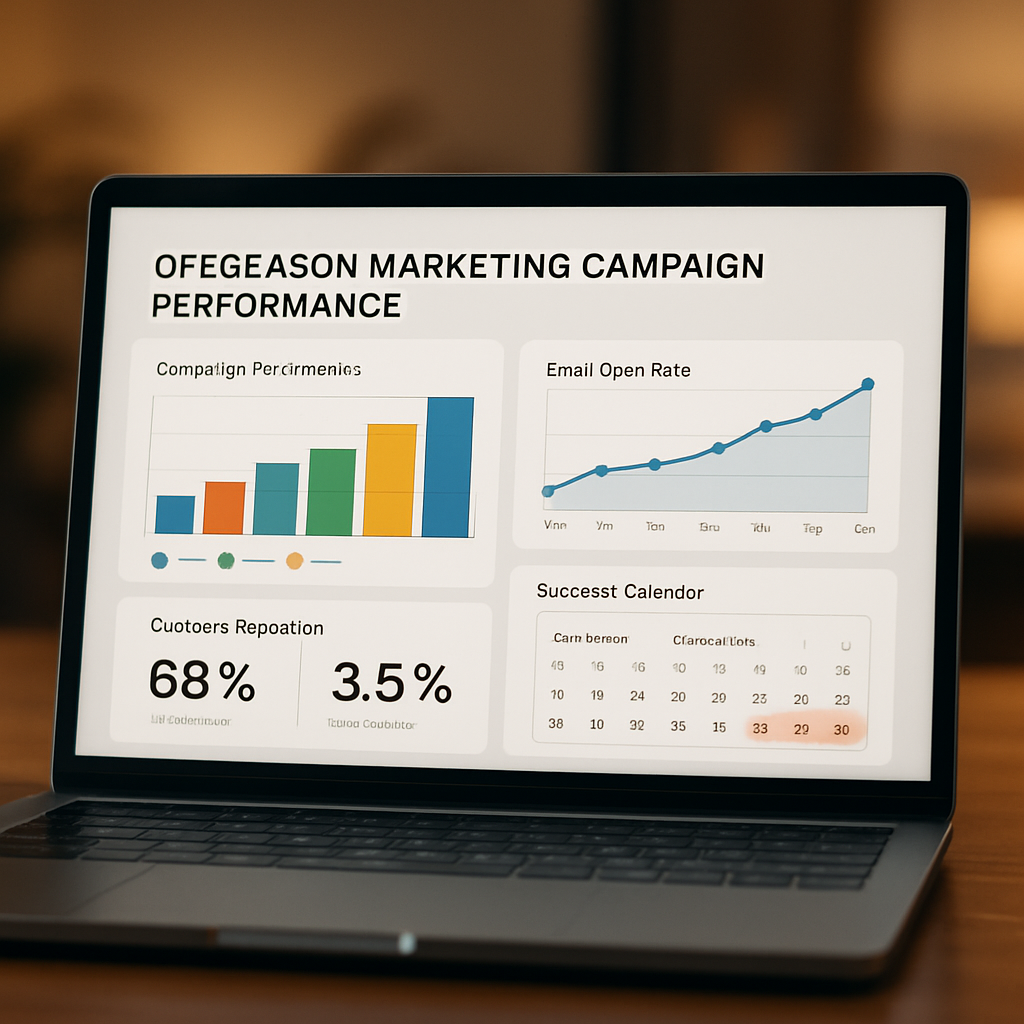 Marketing analytics dashboard showing seasonal campaign performance with upward trending metrics