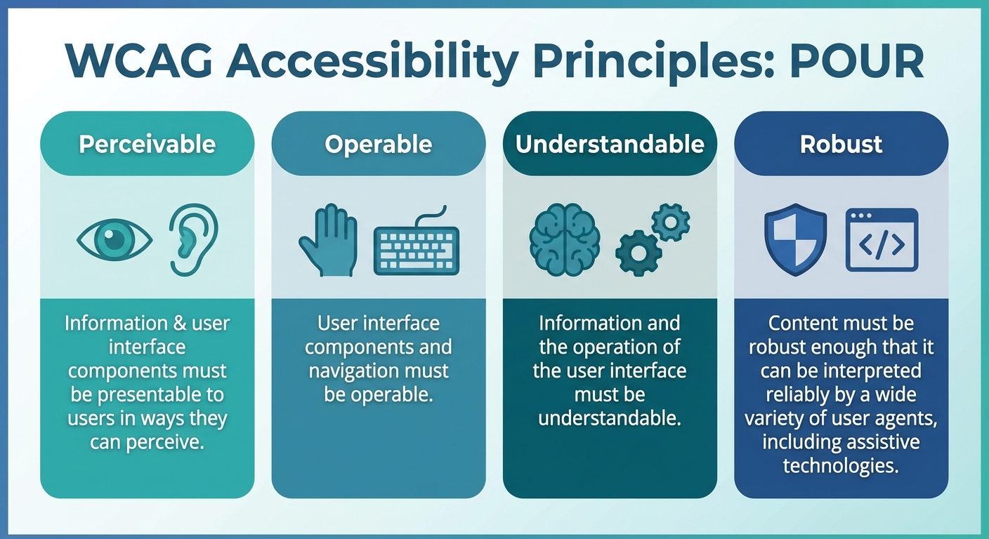 The four WCAG accessibility principles: Perceivable, Operable, Understandable, and Robust